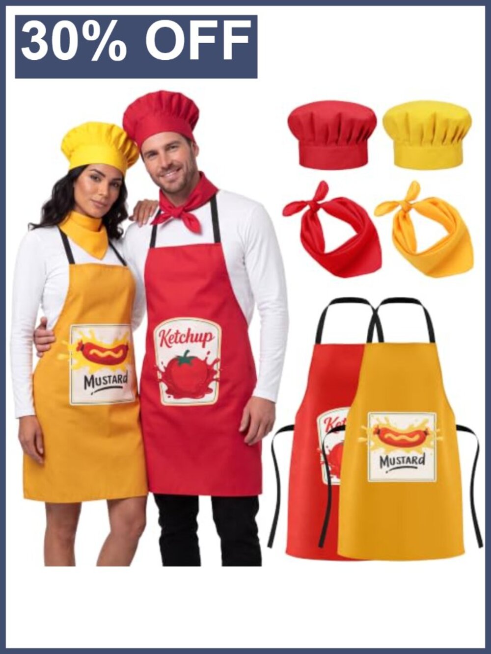6pc Halloween Couples Costume Set Ketchup Mustard Condiment Cosplay Party